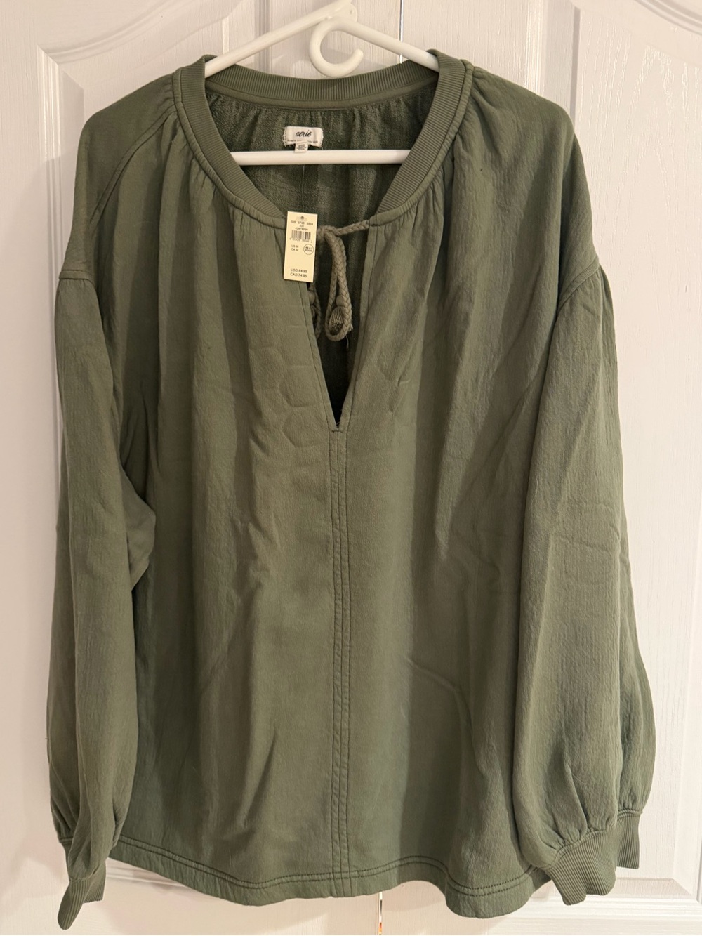 Aerie NWT Olive Green Long-Sleeve Tunic with Tie Neck Medium